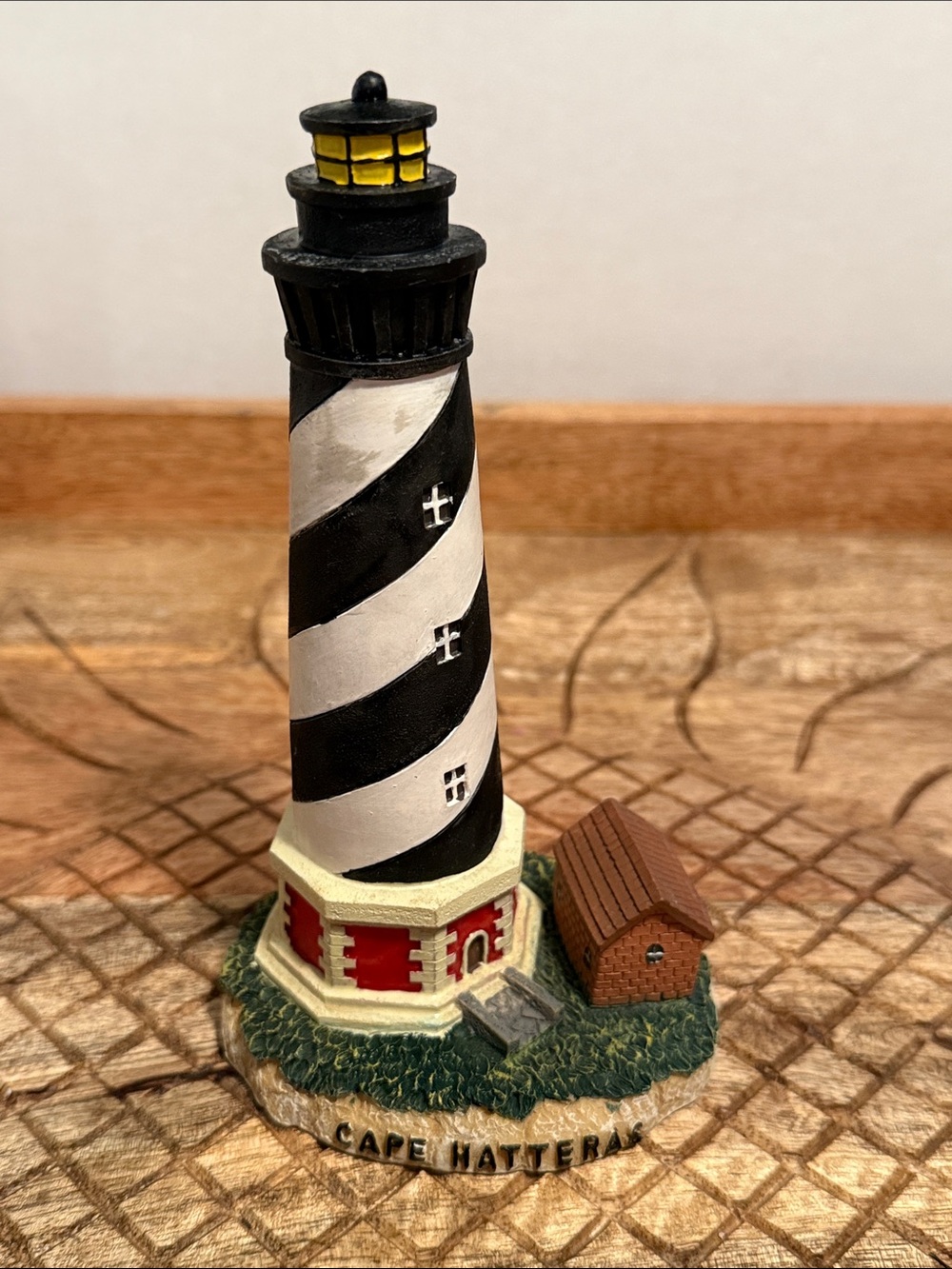 Black and White Striped Cape Hatteras Lighthouse Ceramic Figurine